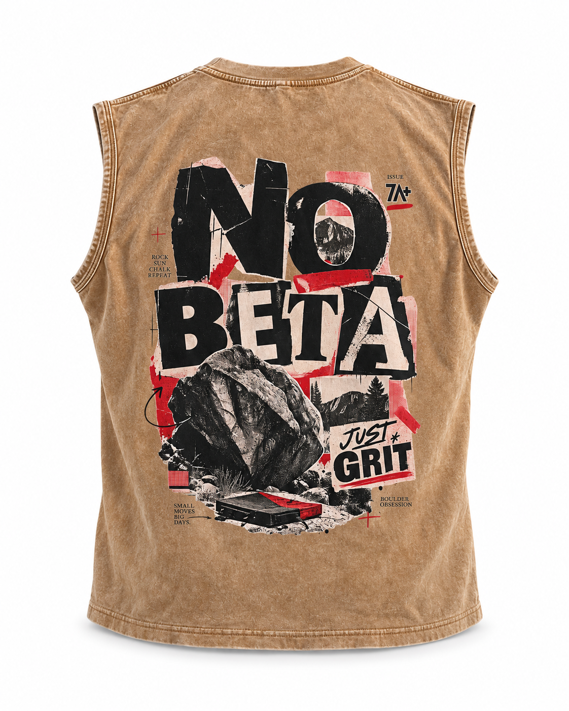Camiseta de boulder sin mangas NO BETA color camel, marrón.