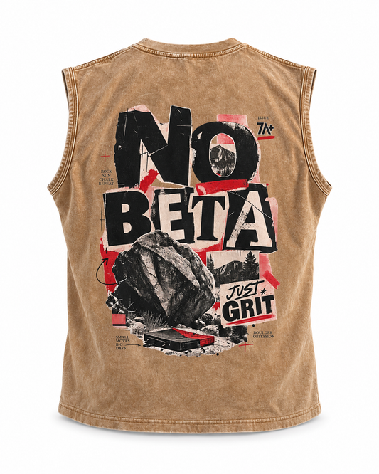 Camiseta de boulder sin mangas NO BETA color camel, marrón.
