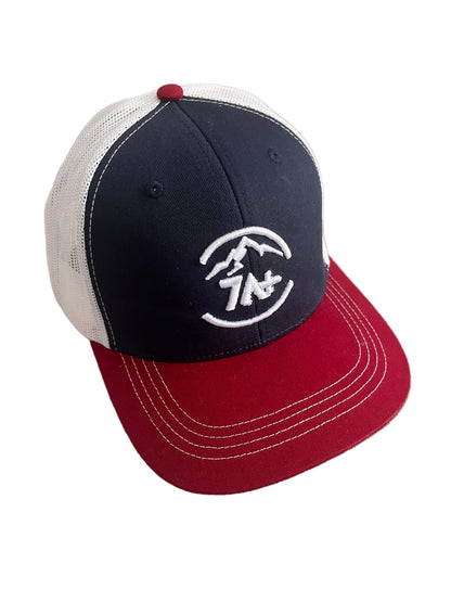 Gorra 7A+ de boulder, escalada y urban color azul y rojo