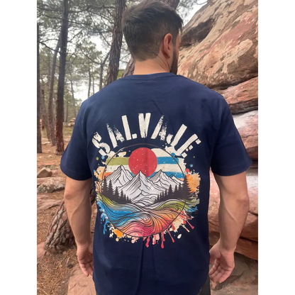 Camiseta Escalada SALVAJE 7A + Boulder y Vía. - 2XS / Azul marino