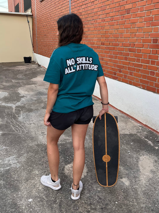 camiseta no skills, color tuquesa dark, trasera.